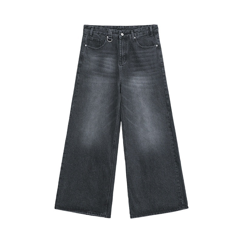 Retro Hong Kong Style Distressed Loose Wide Leg Mopping Jeans
