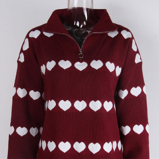 Female With Hearts Contrast Color Pullover Top