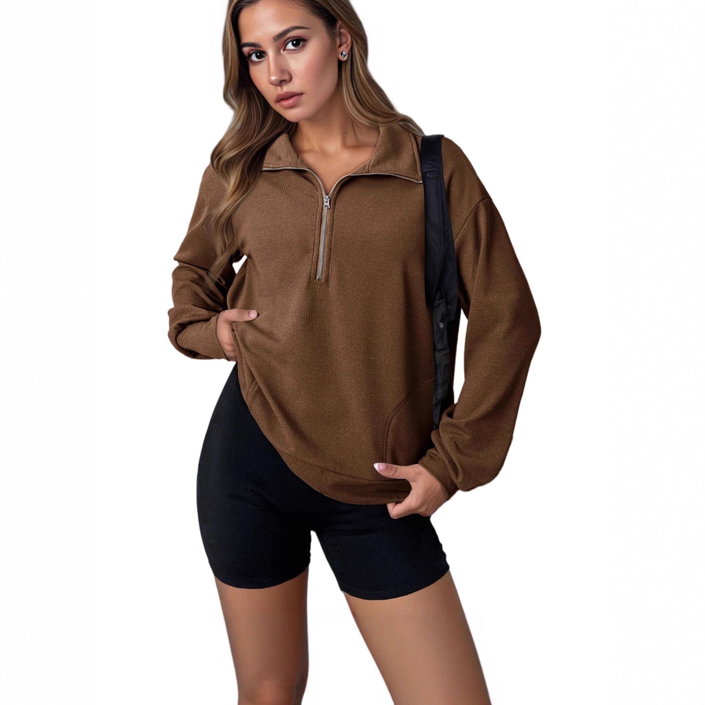 Lapel Sweater Fashion Loose Zip Women's Clothing