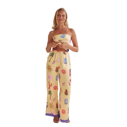 Fashion Positioning Printed Tube Top Wide Leg Pants Suit