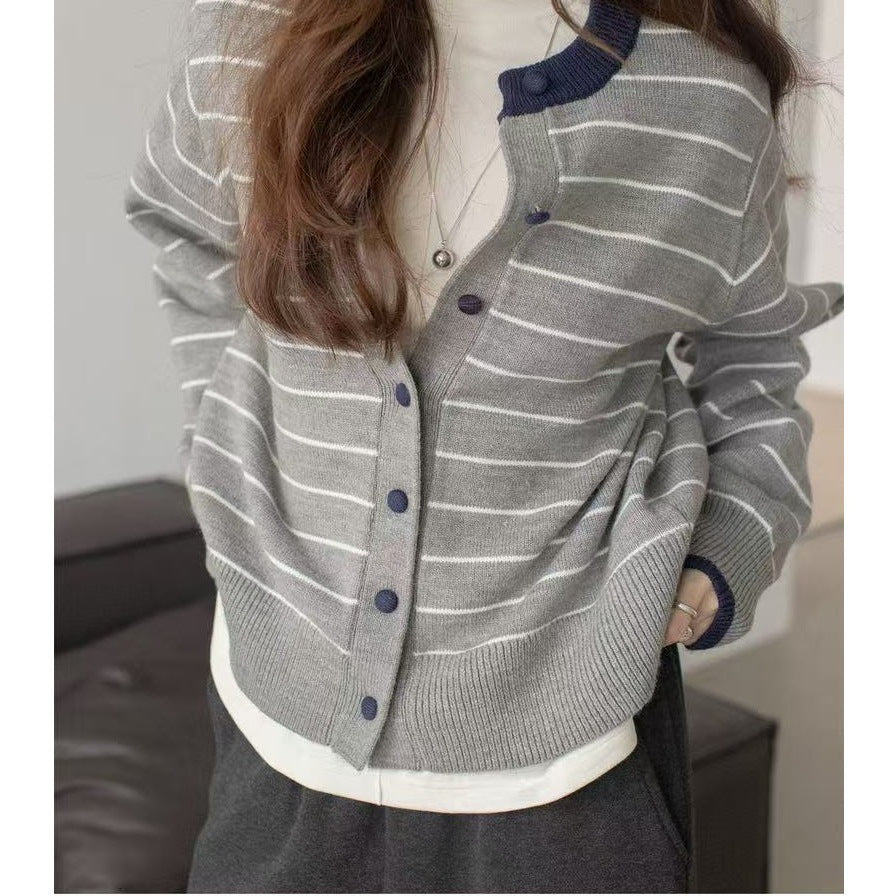 Women's Striped Idle Style Soft Glutinous Striped Sweaters Cardigan