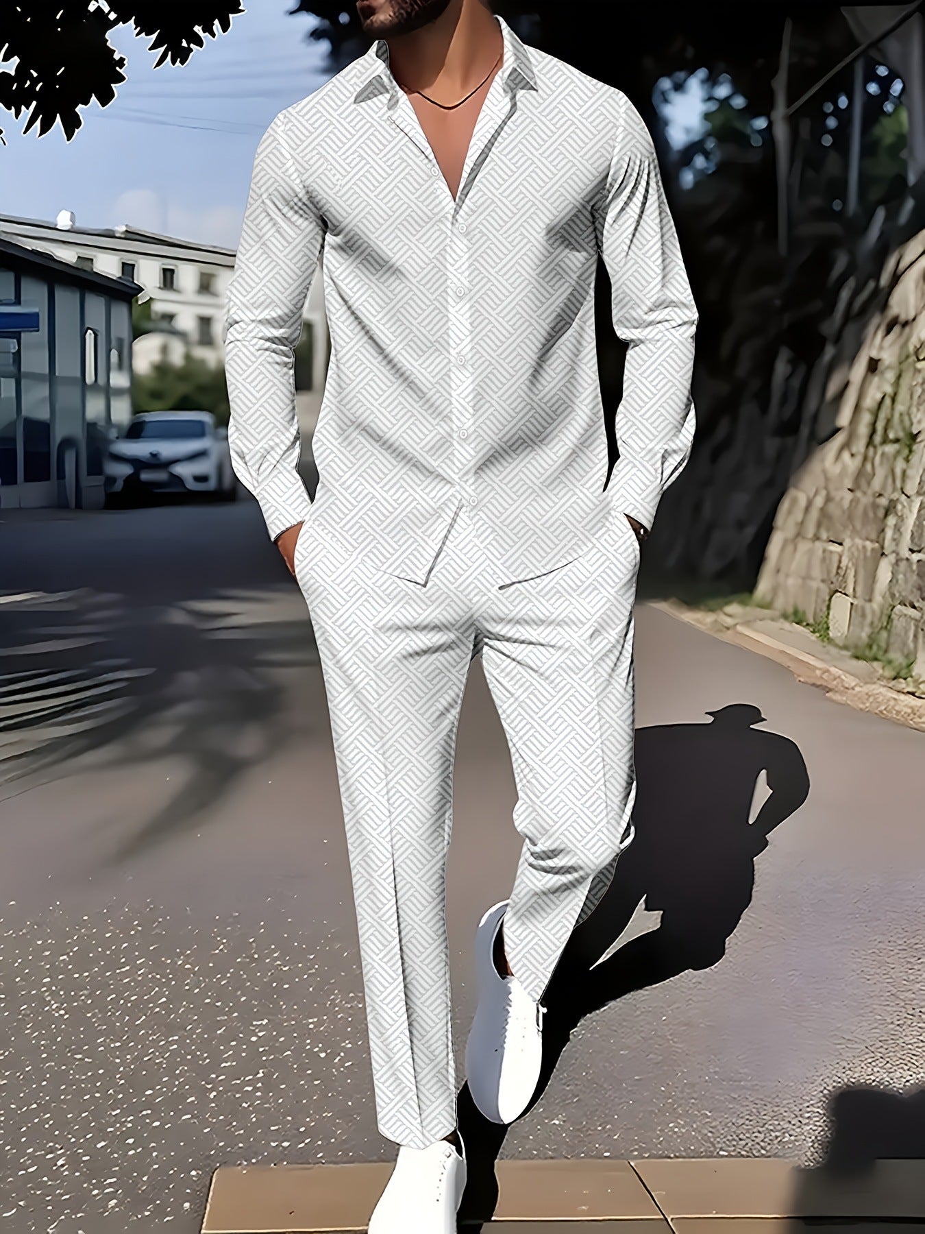 Spring And Autumn Plaid Square Grain Printing Comfortable Basic Commuting Men's Suit