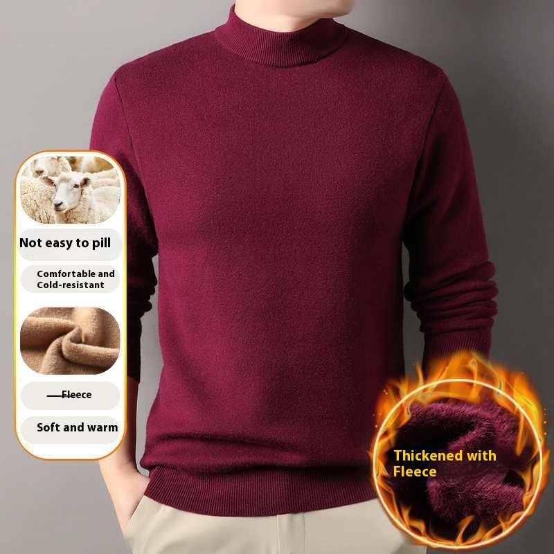 Containing Double Face Wool Leather Velvet Men's Half-high Collar Velvet Padded Sweater