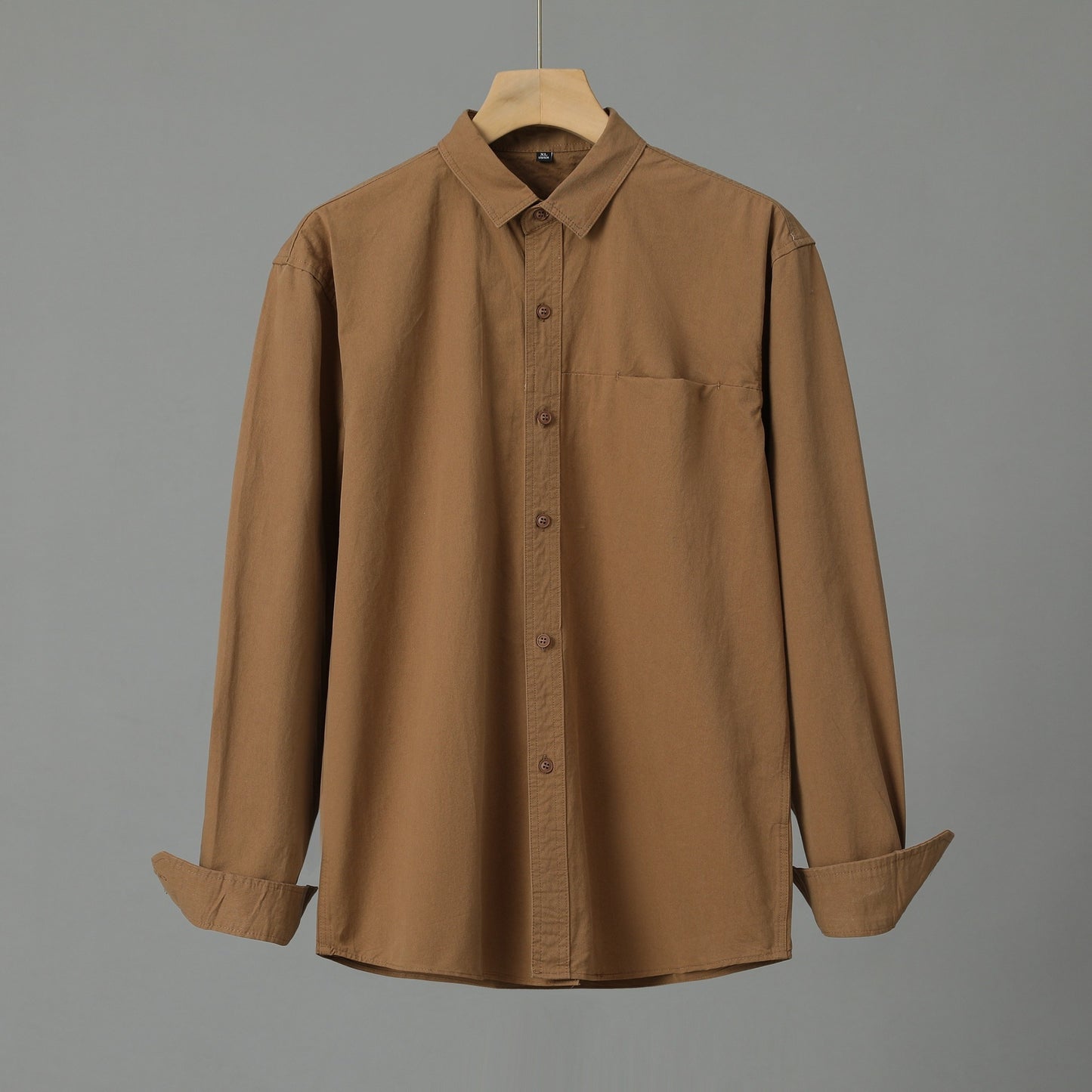 Casual Solid Color Men's Purified Cotton Long Sleeve Shirt