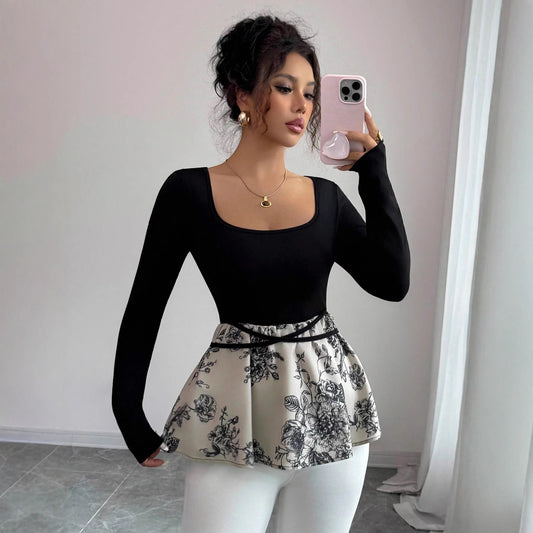 Special-interest Design Floral Skirt Versatile Top