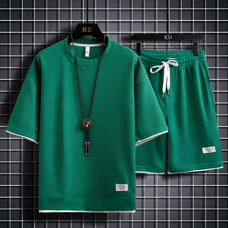 Men's Fashion Simple Short Sleeve T-Shirt Two Piece Set