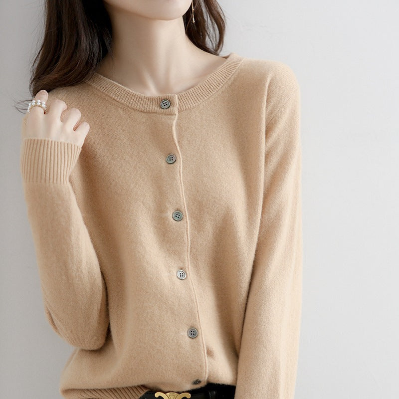 New Thin Round Neck Sweater Coat Short Outer Tops