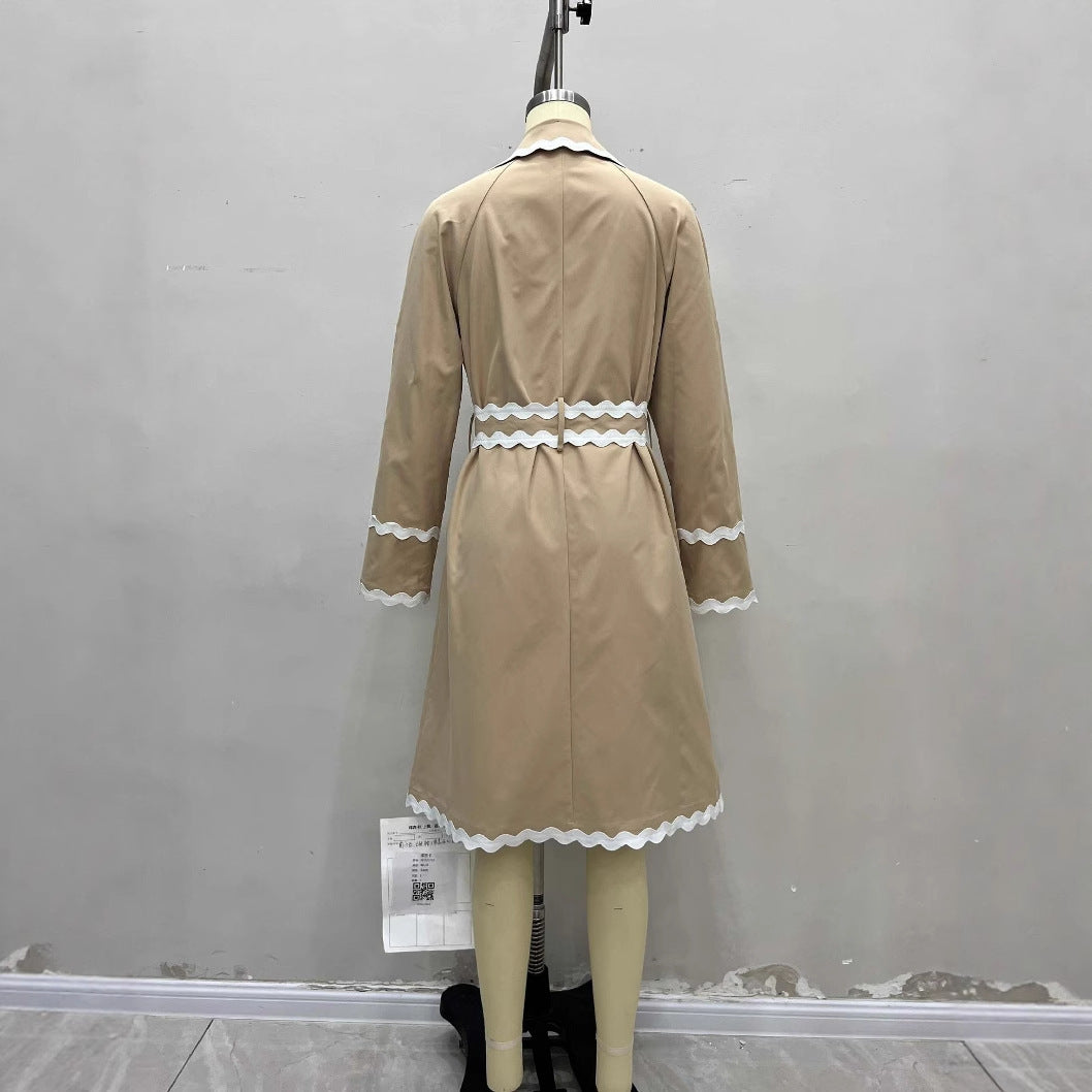 Elegant Chic White Wavy Neckline Double Breasted Coat