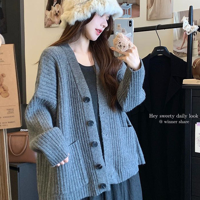 Long-sleeve Cardigan Sweater Women Knit Casual Loose Solid Color Coat Top