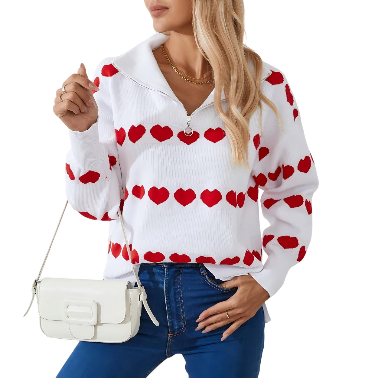 Female With Hearts Contrast Color Pullover Top