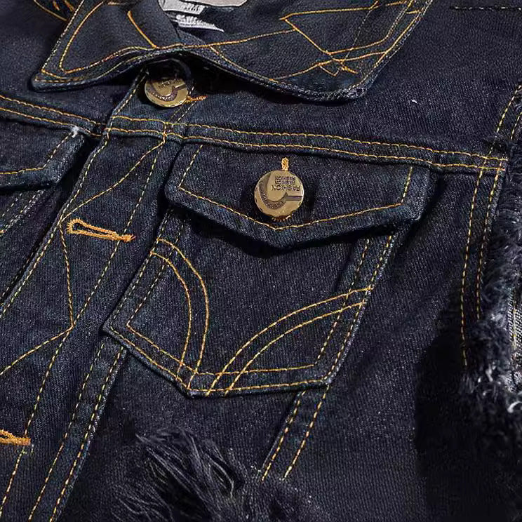 Black Denim Vest Men's Waistcoat Waistcoat Large Size Ripped Vest