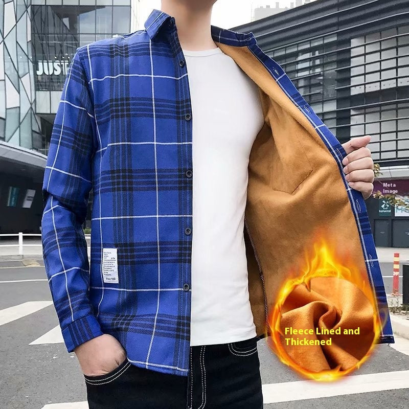 Men's Warm Thickened Korean Slim Fit Shirt Trendy Handsome Coat