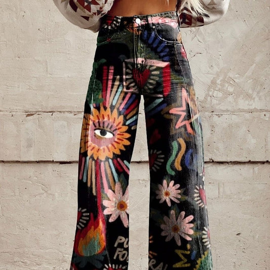 American Hot Girl Casual Loose Denim Bell-bottom Pants