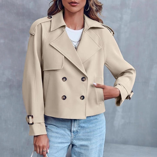 Women's Fashion Casual Short Double-breasted Trench Coat