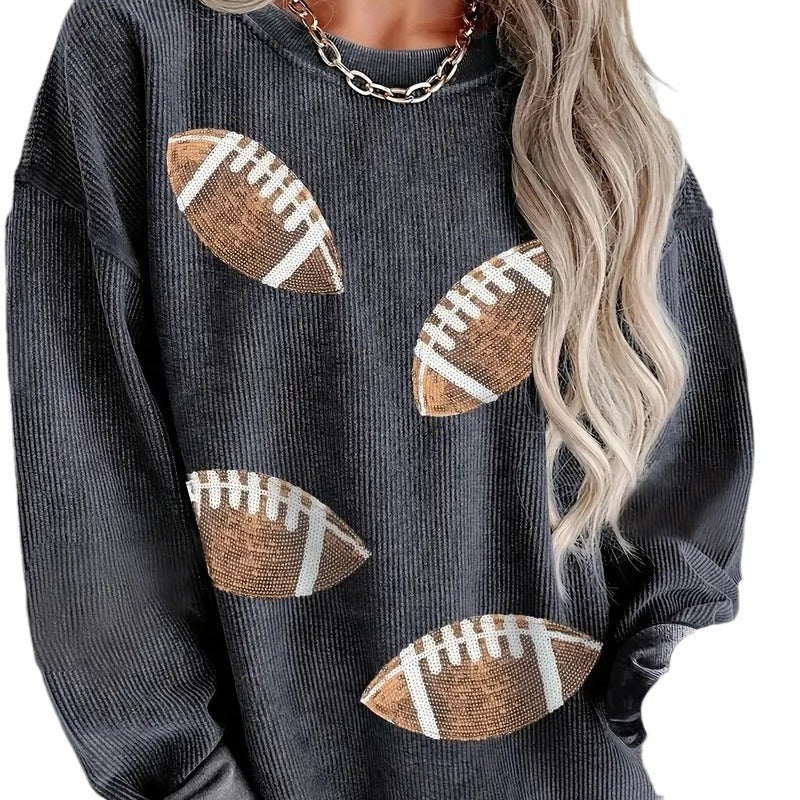 Rugby Graphic Print Crew Neck Long-sleeved Sweater