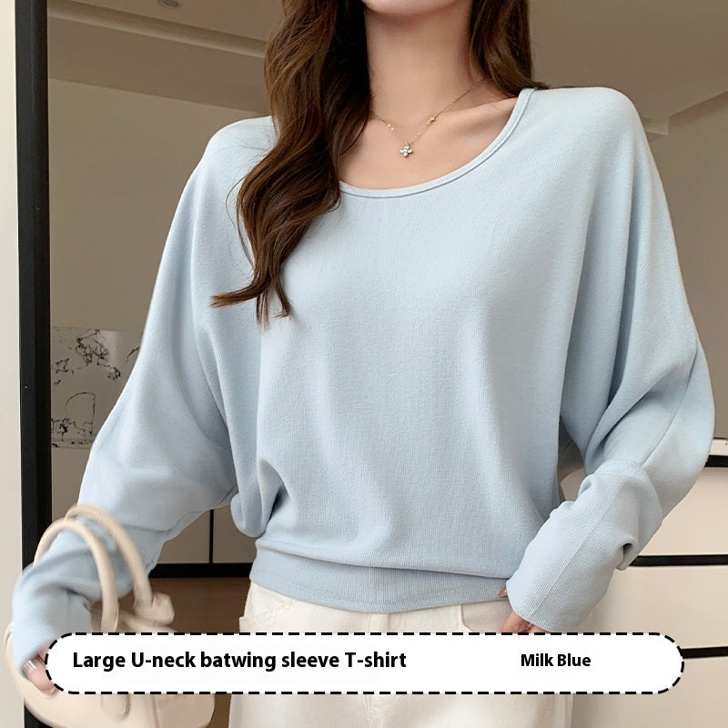 U-collar Batwing Sleeve Elegant Top For Women Autumn And Winter