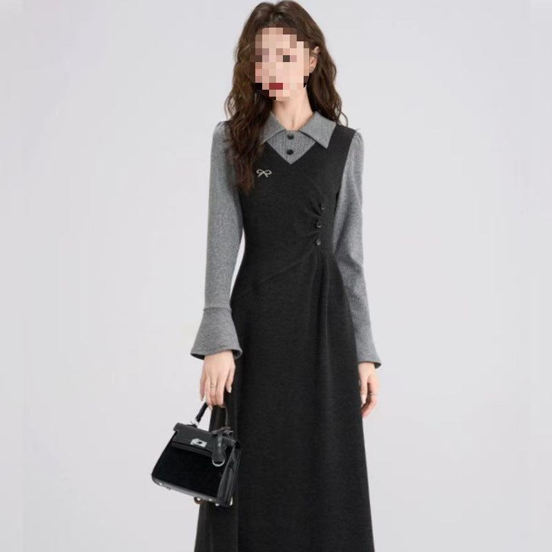 French Retro Knitted Dress High-grade Women's Large Size Long Dress