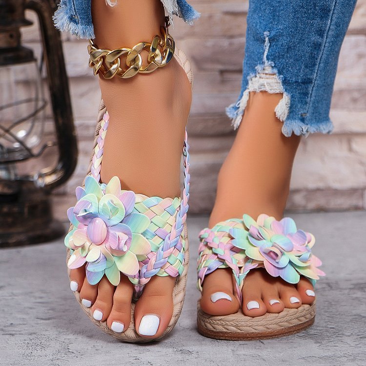 Plus Size Women's All-Match Platform Sandals Temu Simple Elegant Beach Sandals Flowers
