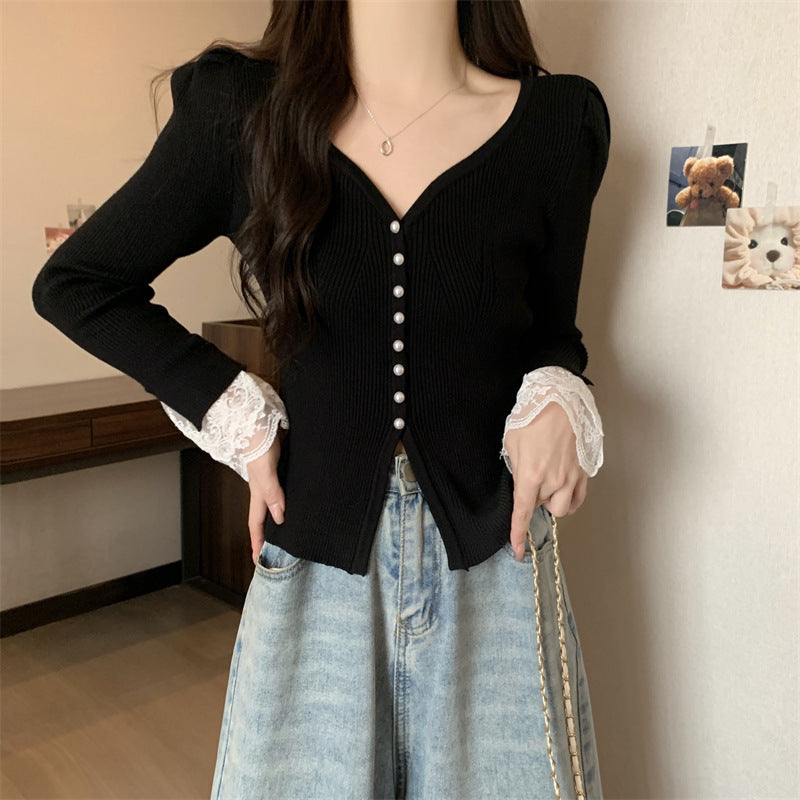 V-neck Slim Fit Slimming Long Sleeves Bottoming Shirt Trendy Top