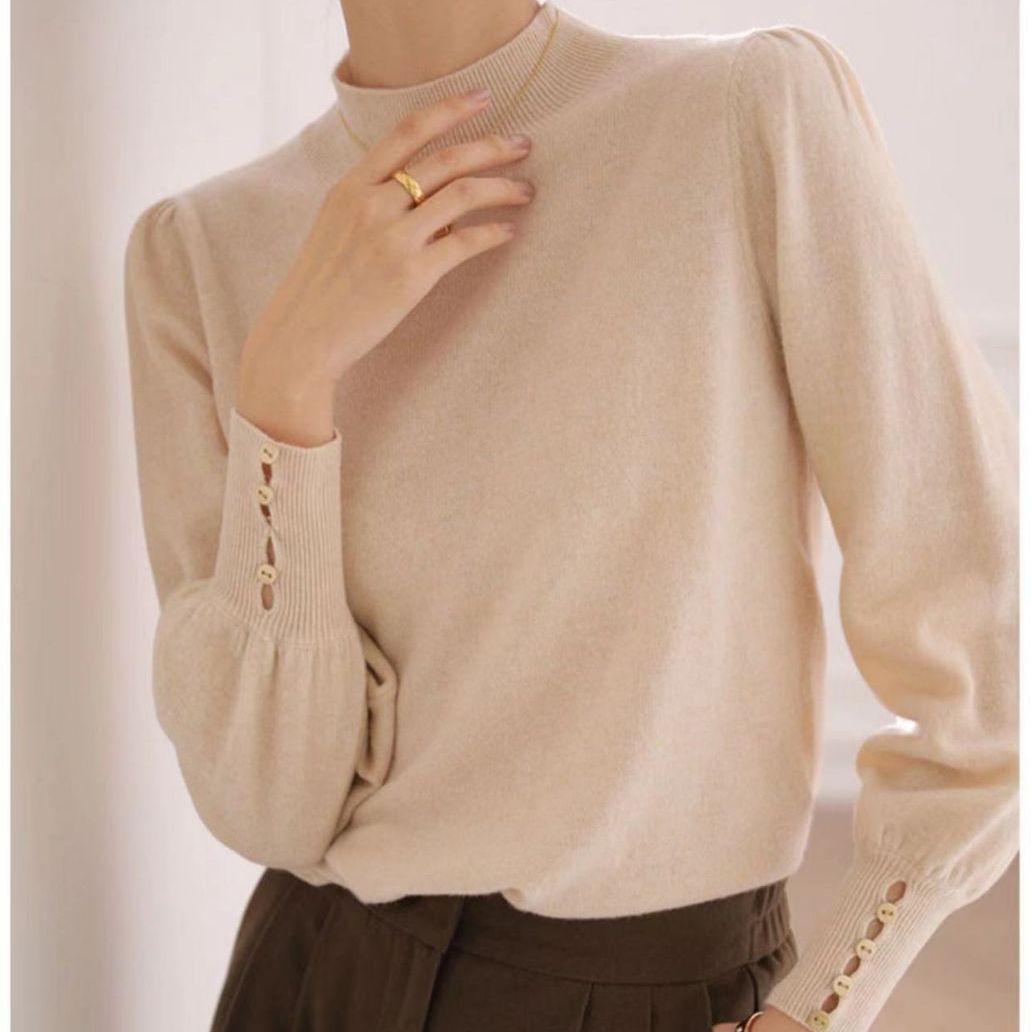 Solid Color Buttons Thin Sweater Bottoming Shirt Top