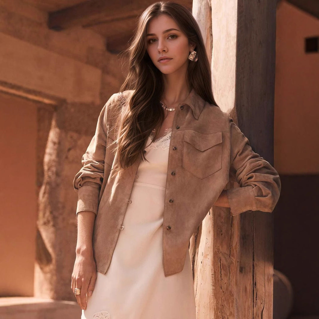 Lapel Multi-pocket Design Loose-fitting Women's Jacket