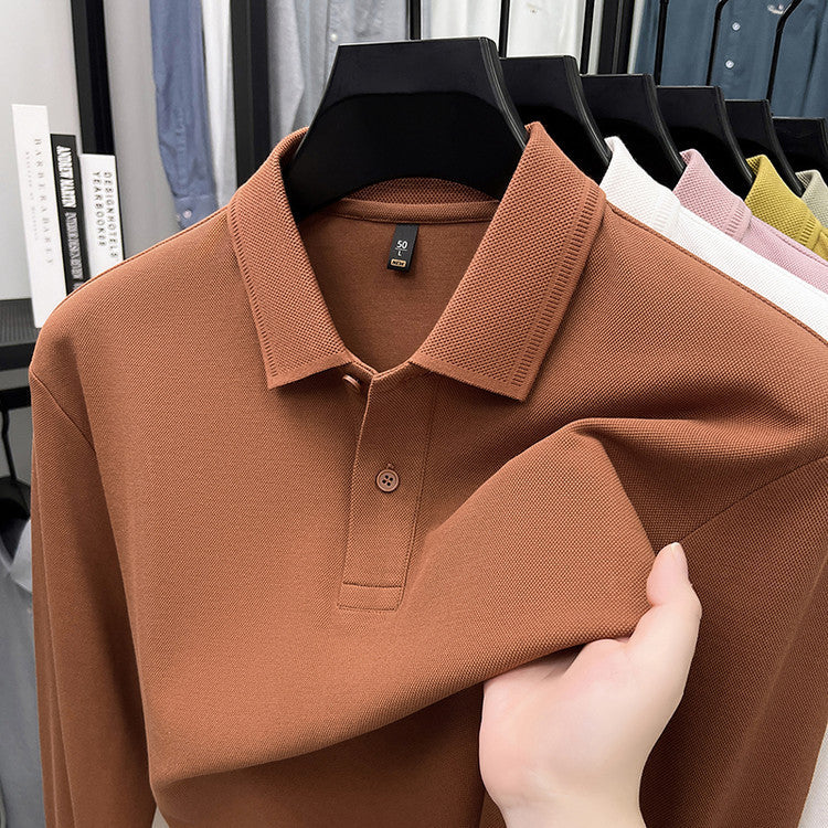 Mercerized Cotton Long-sleeved Polo Shirt Men's Spring And Autumn Casual Clothing For Middle-aged Dad Breathable Bottoming