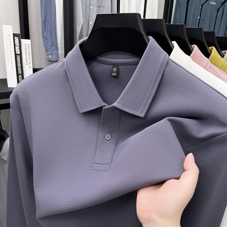 Mercerized Cotton Long-sleeved Polo Shirt Men's Spring And Autumn Casual Clothing For Middle-aged Dad Breathable Bottoming