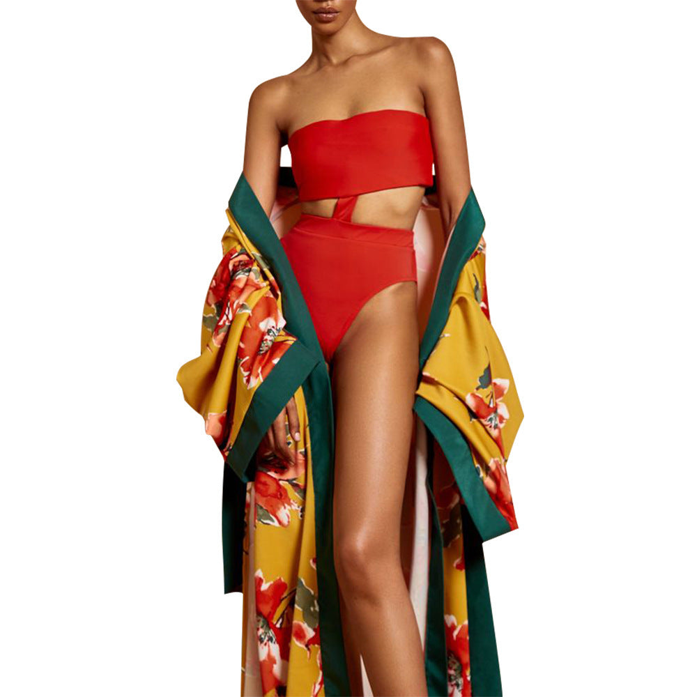 Fashion Women's Wear Kimono Printed INS Trench Coat