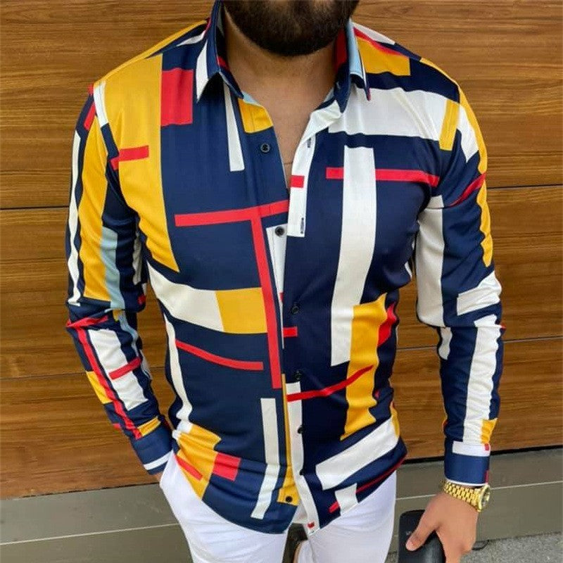 Long Sleeve Shirt Printed Plus Size Men's Top Shirt Cardigan