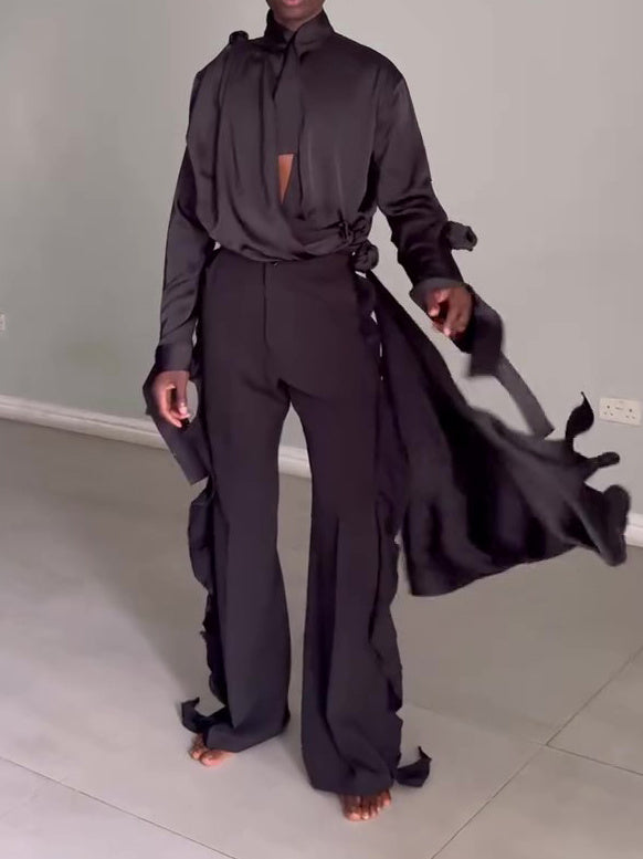 Men's Fashion Hollow Shirt High Waist Pants Suit