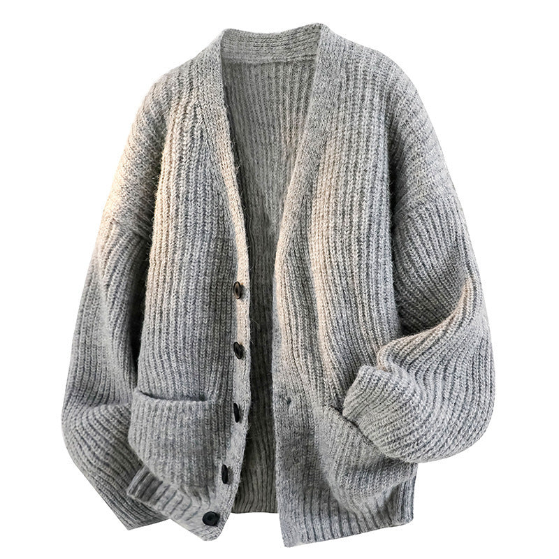 Retro Green Cardigan Sweater Men's Casual Knitted Jacket