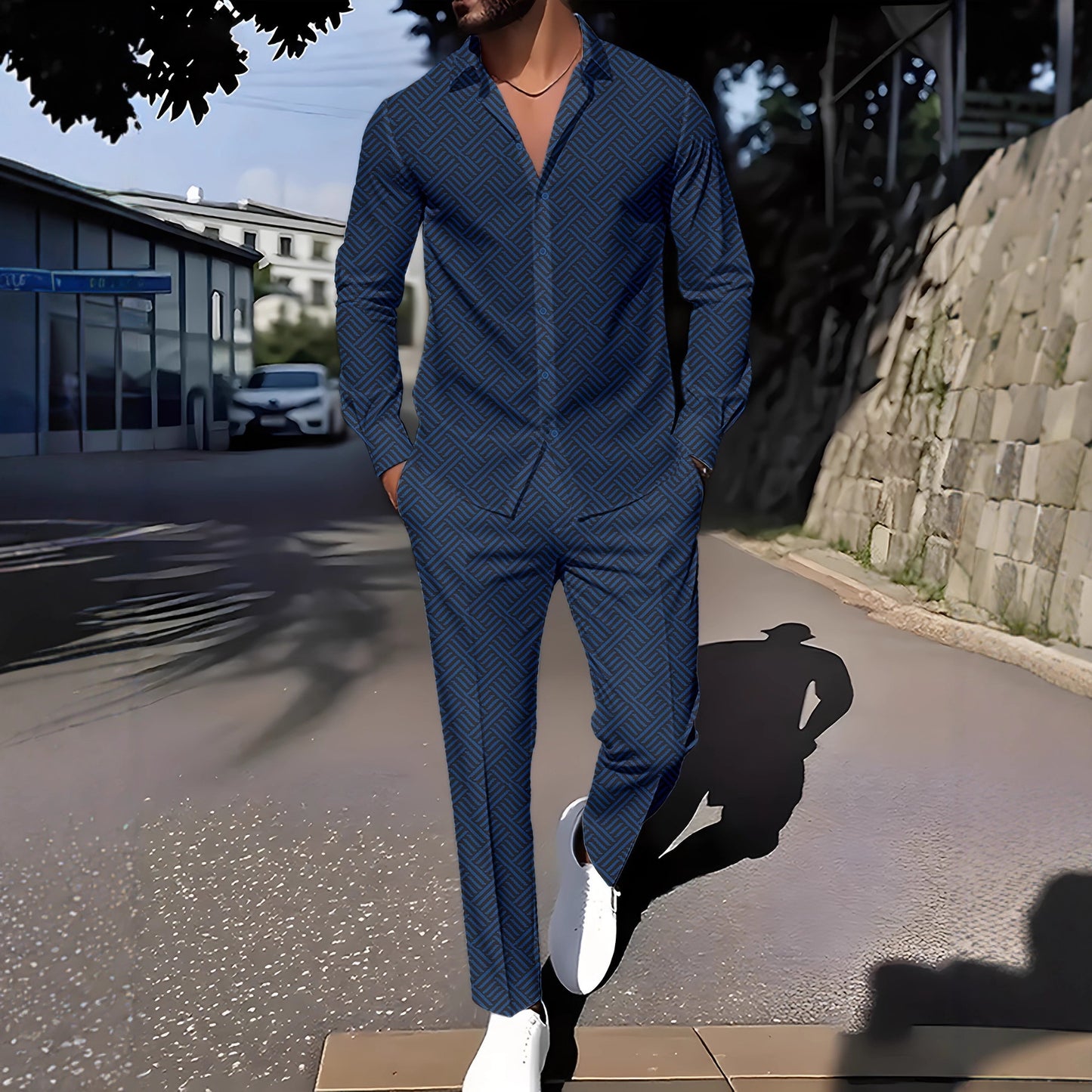 Spring And Autumn Plaid Square Grain Printing Comfortable Basic Commuting Men's Suit