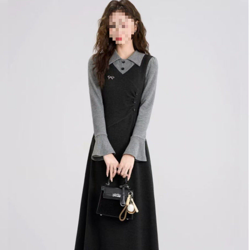 French Retro Knitted Dress High-grade Women's Large Size Long Dress