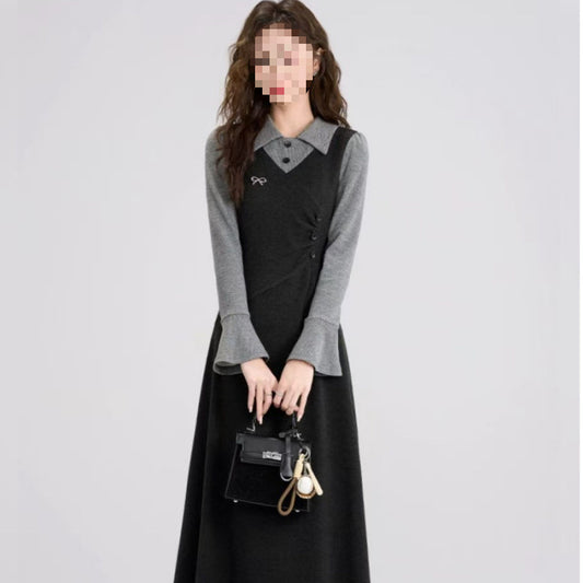 French Retro Knitted Dress High-grade Women's Large Size Long Dress