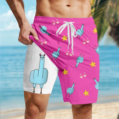 Casual Loose D Printed Double-layer Beach Pants