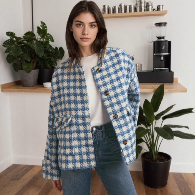 Loose Casual Fashion Plaid Women's Coat