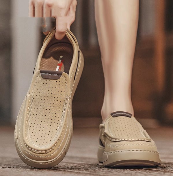 Breathable Hollow Leather Shoes Slip-on Men's Summer Business Casual Shoes