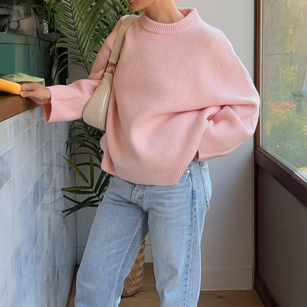 Casual Woolen Solid Color Long-sleeved Sweater