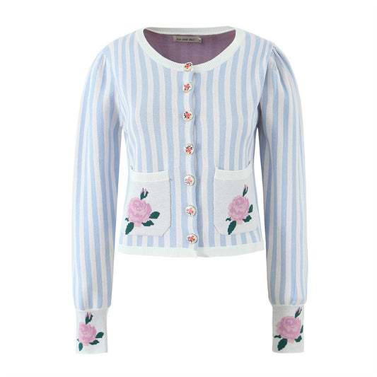 Women's Slim Fit Striped Flower Coat