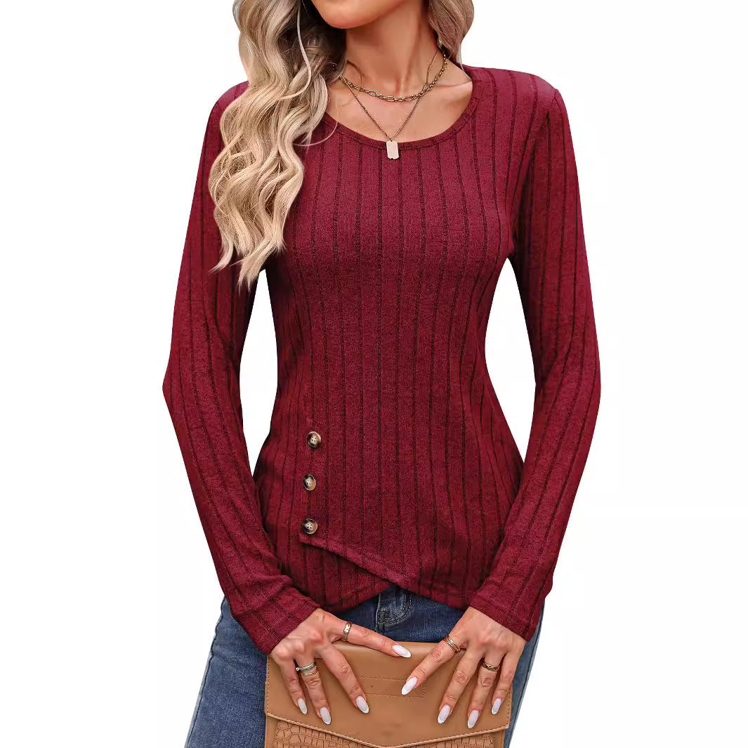 Waist Tight Tight Round Neck Tight Long-sleeved Top