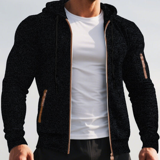 Men's Sports Fitness Casual Jacquard Sweater Hooded Coat