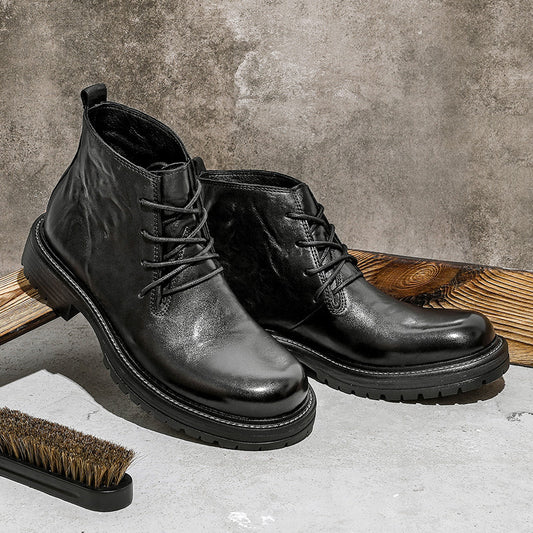 First Layer Cowhide Men's High-top Martin Boots British Formal Wear