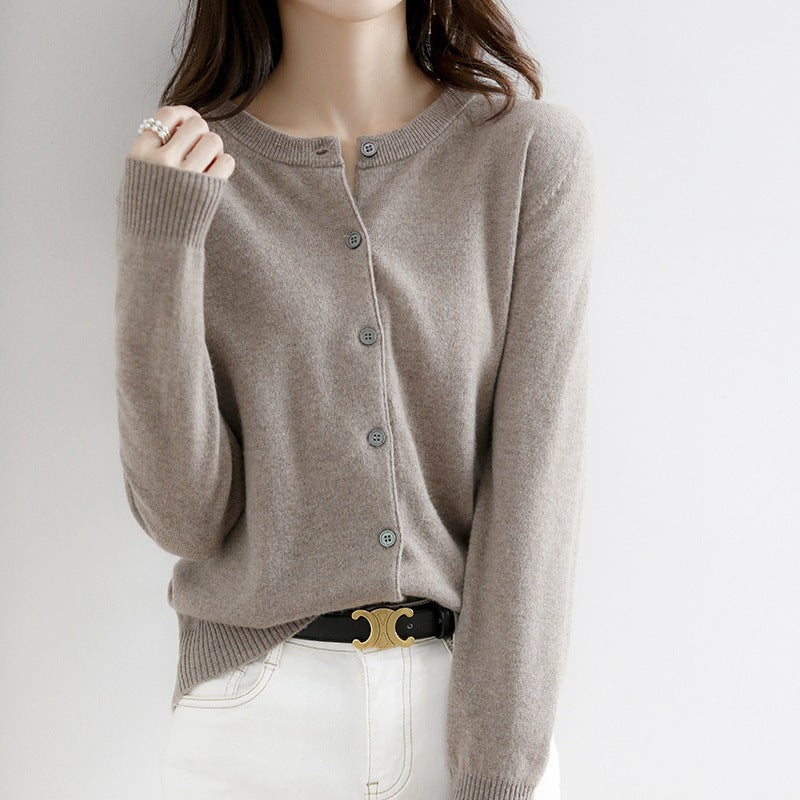 New Thin Round Neck Sweater Coat Short Outer Tops