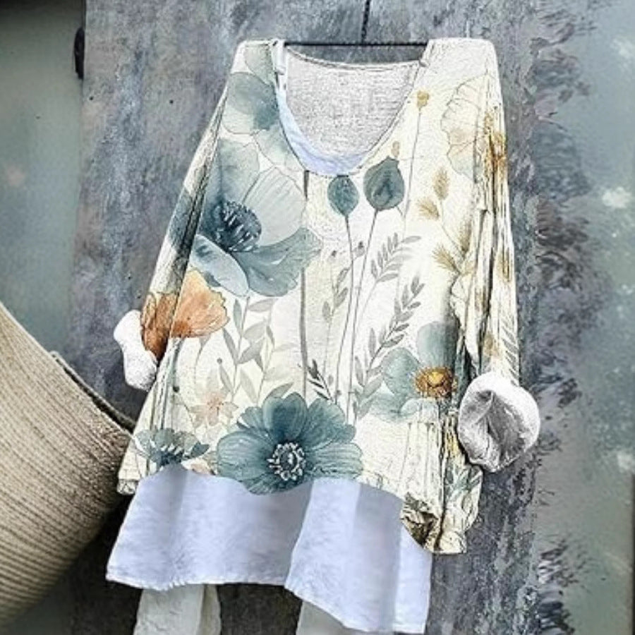 Women's Loose Casual Long Sleeves 3D Printed Pullover T-shirt