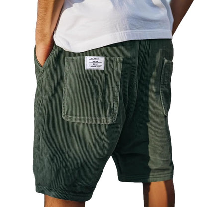 Men's Multi-pocket Embroidery Mark Corduroy Shorts