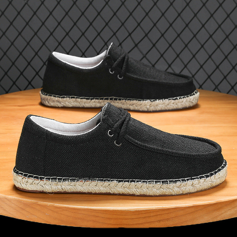 Men's Straw Fisherman Summer Canvas Casual Old Linen Tide Cloth Shoes