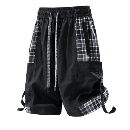 Plaid Stitching Casual Shorts Men's Loose Cargo Shorts