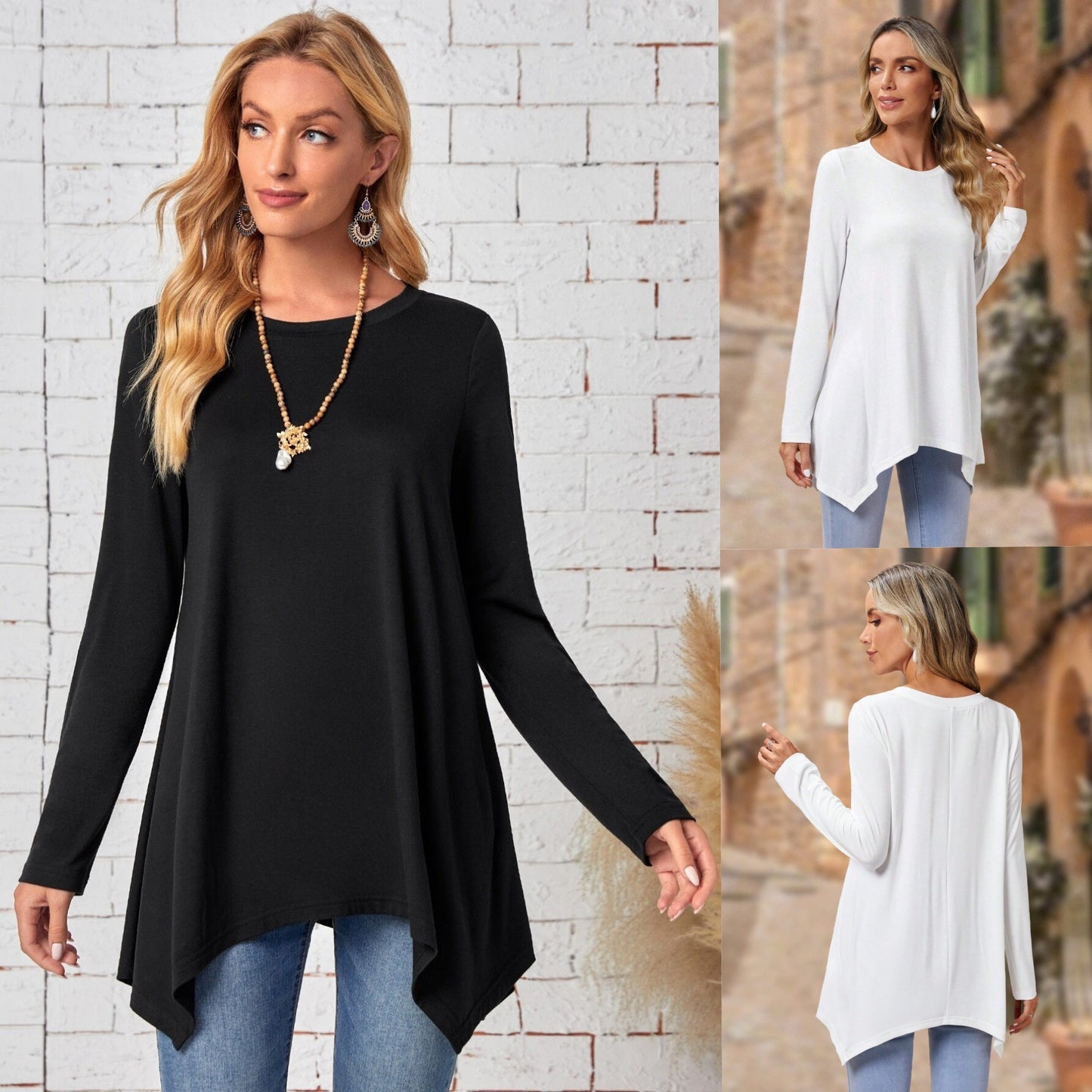 Long Sleeve Irregular Fashion Round Neck Top