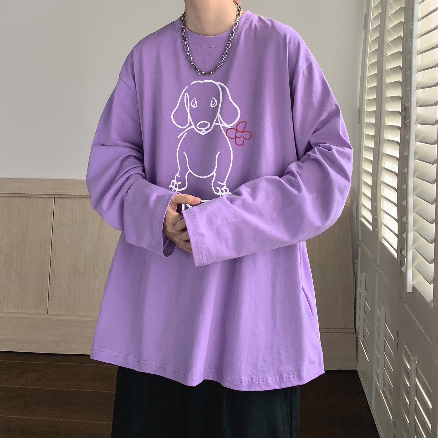 Cartoon Puppy Printed Long Sleeve T-shirt