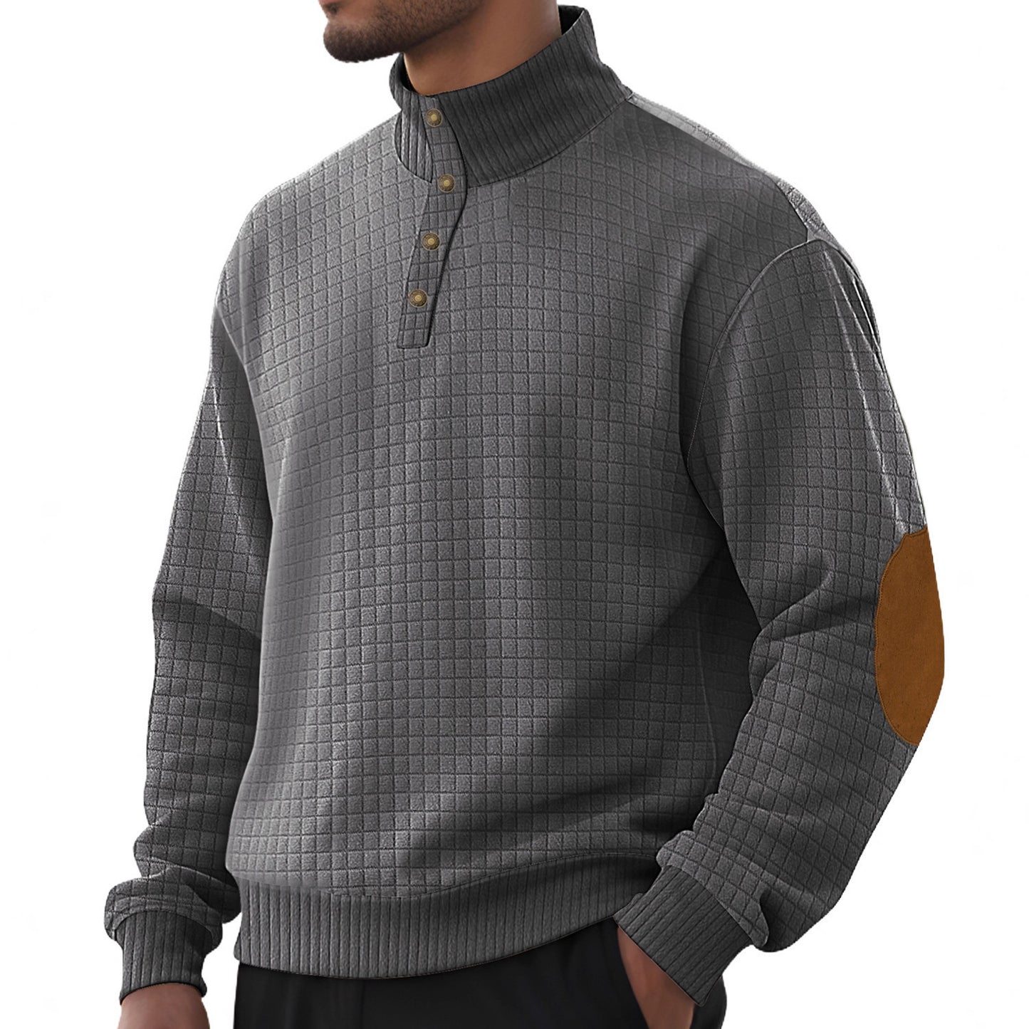Casual Sports Men's Jacquard Small Plaid Stand Collar Long-sleeved Sweater